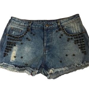 BLACK Studded High Rise‎ Jean Shorts Sz. M